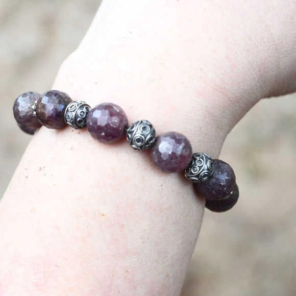 Genuine Ruby Gemstone Sterling Silver Bracelet 925 - Picture 2 of 8